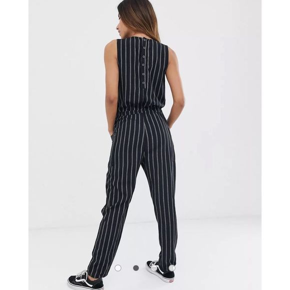 RVCA Pop Out Jumpsuit Black White Sleeveless M Pockets - Picture 2 of 13